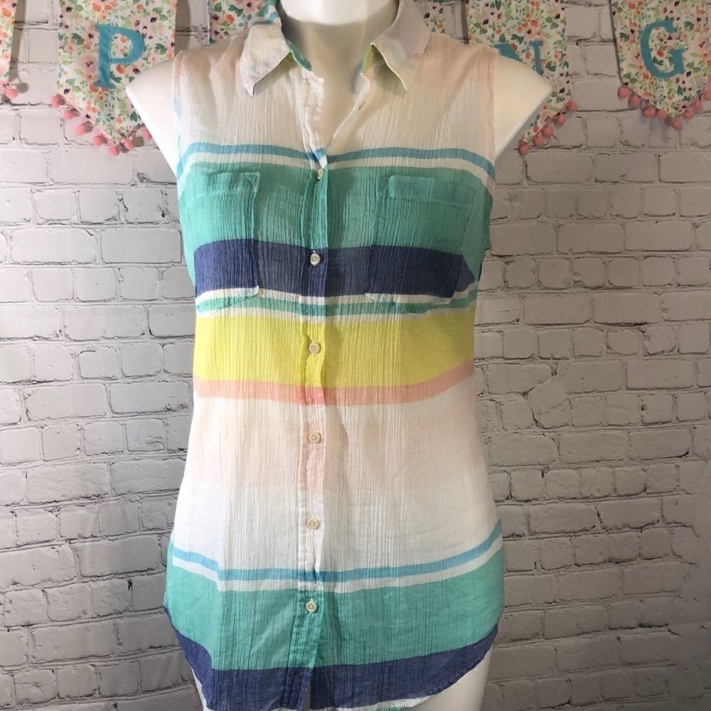 Merona sleeveless striped blue pink white top